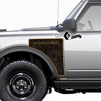 Paire Ford Bronco Logo carte topographique Everglades Style côté panneau vinyle autocollant autocollant graphique Kit 2
