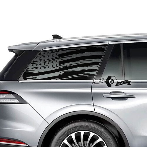 2 x Lincoln 2023 Aviator Fenêtre US Drapeau Détruit Vinyle Autocollants Graphiques Autocollant
