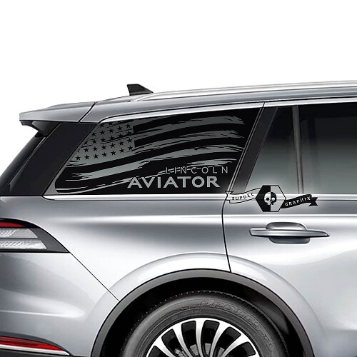 2 x Lincoln 2023 Aviator Window US Flag Destroyed Logo Aviator Vinyl Stickers Graphics Sticker
