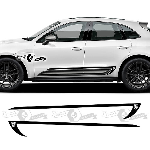2x Porsche 2023 Porsche Macan T Side Logo Line Stripes Doors Decal Stickers
