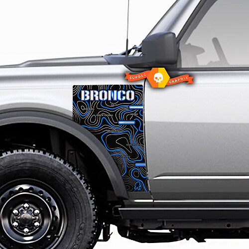 Paire Ford Bronco Badlands Side Style Side Panel Сontour Map Vinyl Decal Sticker Graphics 2 Couleurs
