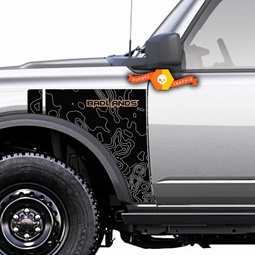 Paire Ford Bronco Badlands Side Style Side Panel Сontour Map Logo Vinyl Decal Sticker Graphics 2 Couleurs
