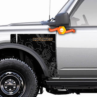 Paire Ford Bronco Badlands Side Style Side Panel Сontour Map Logo Vinyl Decal Sticker Graphics 2 Couleurs
