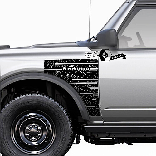 Paire Ford Bronco Badlands Side Style Fender Panel Garniture Сontour Map Vinyl Stickers Sticker Graphics
