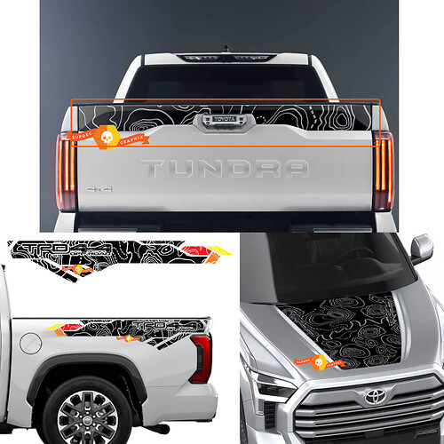 Autocollants graphiques tout-terrain TRD 4x4, carte topographique pour capot, chevet, hayon, pour Toyota Tundra XK70 2021 - up
