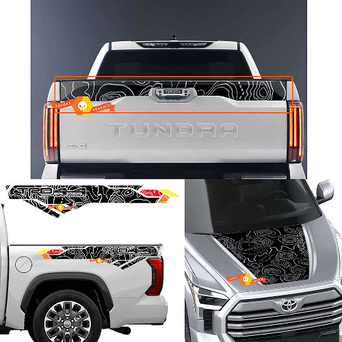 Kit d'autocollants en vinyle pour capot, hayon et côtés de benne avec carte topographique pour Toyota Tundra XK70 2021+