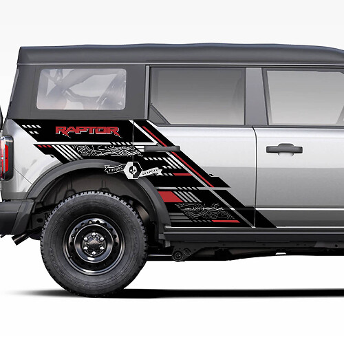 Paire de Portes Côté Lit Fender Raptor Graphics Splash Stickers Autocollants 2 Couleurs Ford Bronco 20212022 2023
