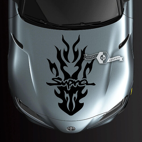 Toyota Supra MK V A90 A91 Hood Racing Flame Logo Stripe Graphics Sticker
