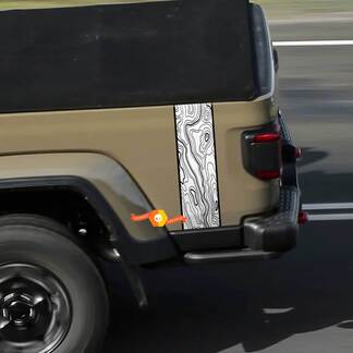 Jeep Gladiator JT Rubicon Mojave Carte topographique Bande latérale arrière Graphiques en vinyle
