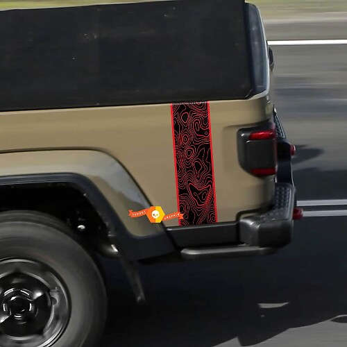 Jeep Gladiator Logo Topographic Map Arrière Mojave Stripe Vinyl Graphics 2 couleurs
