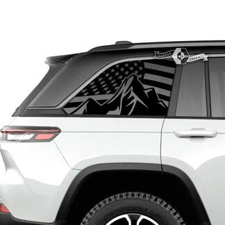 Paire Jeep Grand Cherokee SRT TrackHawk fenêtre en verre latéral nous drapeau montagne vinyle autocollant graphique
