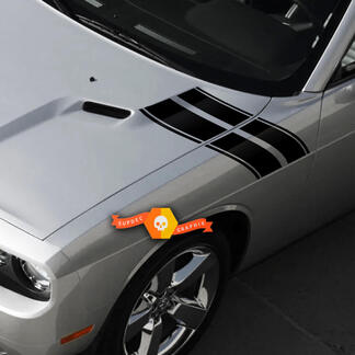 Paire Dodge Challenger Hood Fender Side Hash Marks Stripe Trim Racing Stripes Stickers pour 2009-2014
