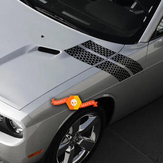 Paire Dodge Challenger Hood Fender Side Hash Marks Stripe Up Honeycomb Racing Stripes Stickers pour 2009-2014
