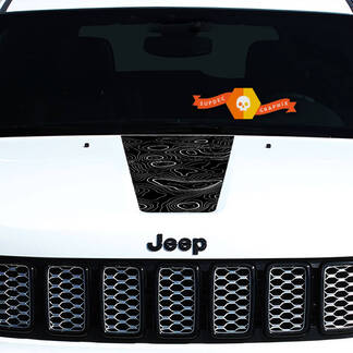 2011-2018 Jeep Grand Cherokee Front Hood Graphic Decal Blackout Topographic Map Blackout

