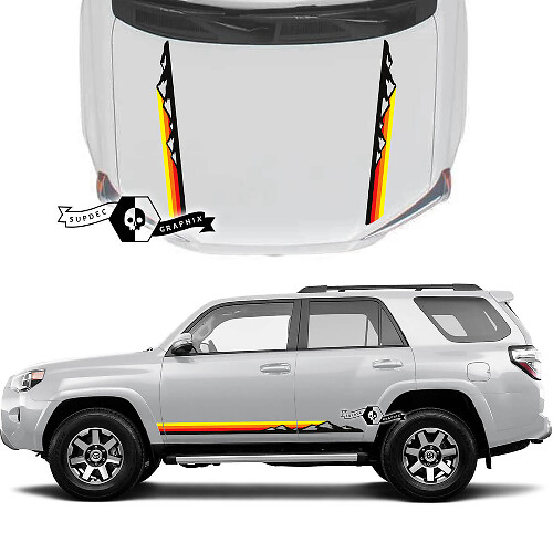 Paire 4Runner 2023 porte latérale capot vieille école coucher de soleil vinyle montagnes décalcomanies bande autocollants pour Toyota 4Runner TRD Kit
