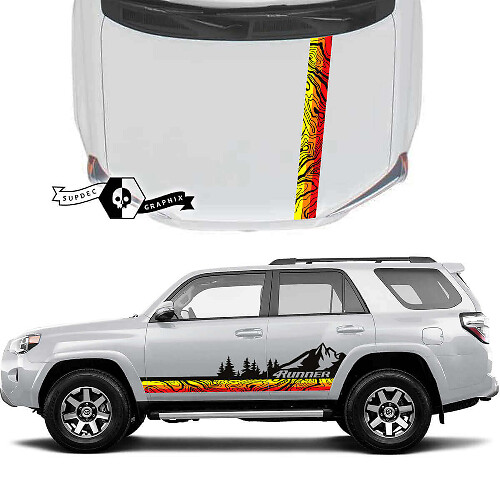 Autocollants en vinyle de style carte topographique de montagnes à rayures pour porte et capot Toyota 4Runner 2023