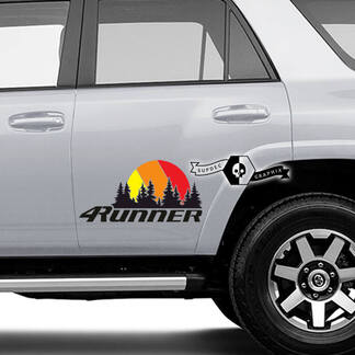 Paire 4Runner 2023 porte latérale vieille école coucher de soleil vinyle montagnes forêt décalcomanies autocollants pour Toyota 4Runner TRD
