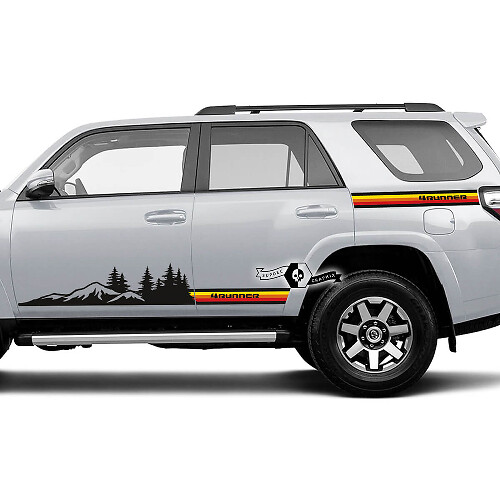 Paire 4Runner 2023 porte latérale vieille école coucher de soleil vinyle montagnes forêt décalcomanies bande lit autocollants pour Toyota 4Runner TRD
