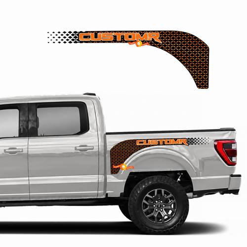 CUSTOMR Paire de bas de caisse à motif losange orange en vinyle pour aile Ford F-150 2022-2023