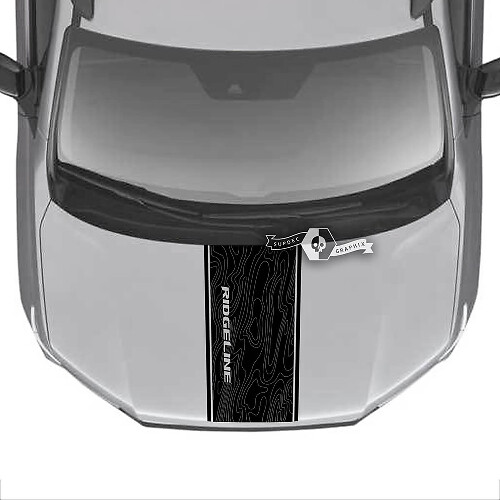 Capot Honda Ridgeline Stripe 2020 2021 2022 2023 Carte topographique Garniture Centre Vinyle Autocollant Autocollants Autocollant Graphique SupDec Design
