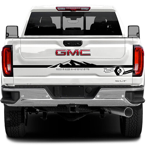 Autocollant en vinyle à rayures style montagne pour hayon GMC Sierra 2500HD 2022-23