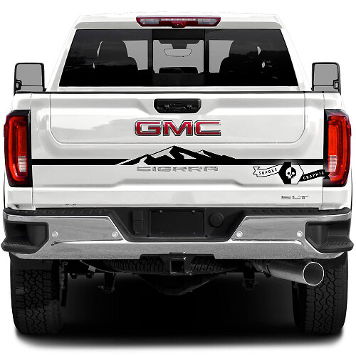 Autocollant en vinyle à rayures style montagne pour hayon GMC Sierra 2500HD 2022-23