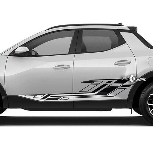 Paire d'autocollants en vinyle pour portes latérales Hyundai Santa Cruz Modern Mountains Lines Kit graphique
