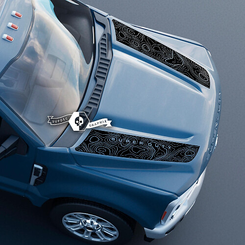 Capot Ford Super Duty 2023 + Up double carte topographique Topo décalcomanies autocollants graphiques vinyle
