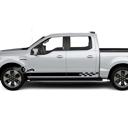 Paire de bandes à damier de drapeau pour panneau de bas de caisse Musclecar truck Lightning 2022 2023 Autocollants de portes de carrosserie Stickers latéraux Graphiques en vinyle
