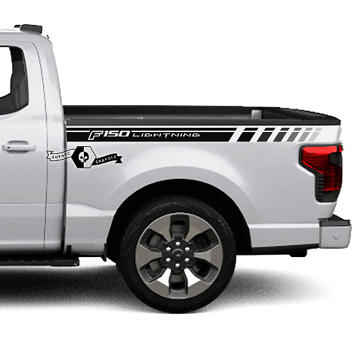 Paire Ford F-150 Lightning 2022 2023 Lignes de lit de garde-boue Rayures Autocollants latéraux Graphiques Vinyle Supdec Design
