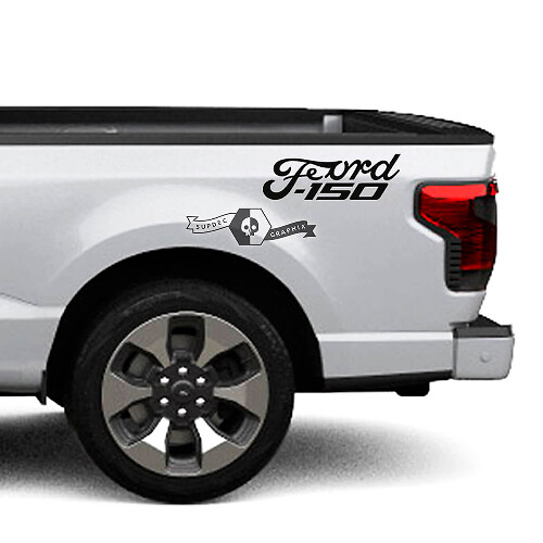 Paire Ford F-150 Lightning 2022 2023 Lignes de lit de garde-boue Rayures Autocollants latéraux Graphiques Vinyle Supdec Design

