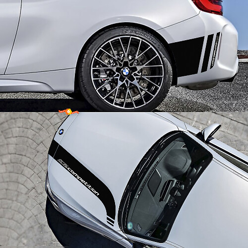 Kit d'autocollants vinyle de bandes sur capot et côtés arrière pour BMW M2 Competition F87