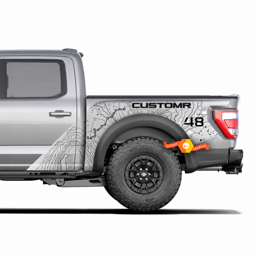 CUSTOMR Topographic Map Splash 48 — Autocollant en vinyle (panneau de benne) pour Ford F-150 Tremor 2022-2026