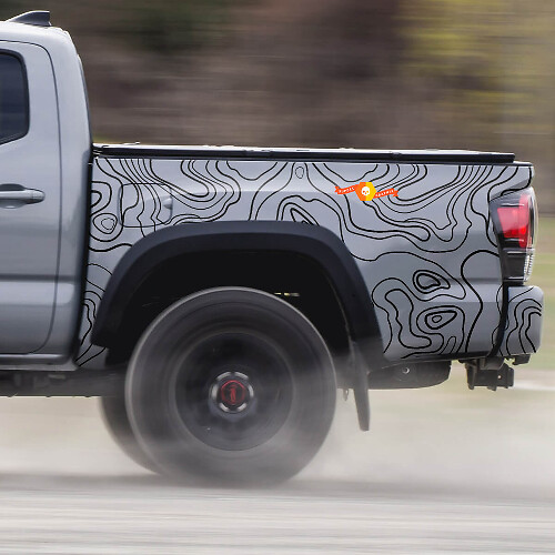 2x Zone de lit Toyota Tacoma Carte topographique contour Topo Wrap Vinyl Decals autocollant graphique
