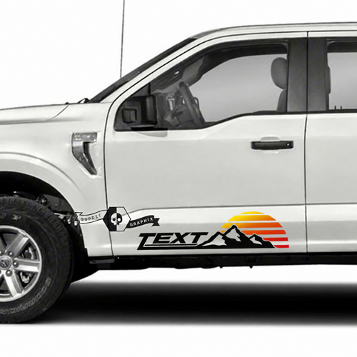 TEXT Striped Sunset Mountain Pair Porte Autocollant vinyle pour Ford F-150