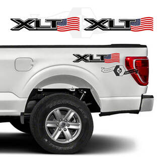 Paire Ford F-150 XLT 2023 Couleur USA Flag Bed Logo Graphics Side Decal Autocollant
