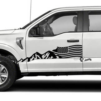 Paire Ford F-150 XLT 2023 USA Flag Doors Mountains Graphics Side Decal Sticker

