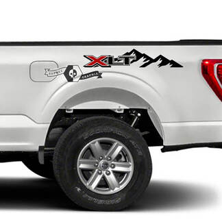 Paire Ford F-150 XLT 2023 USA Flag Bed Logo Montagnes Fender Graphics Side Decal Sticker
