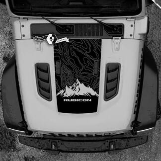 Hood Jeep RUBICON Wrangler JL Carte topographique en vinyle Montagnes 2018 + Up Bannière Autocollant graphique
