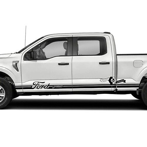 Paire Ford F-150 XLT Lit Rocker Panel Stripe F-150 Logo Graphiques Autocollants latéraux
