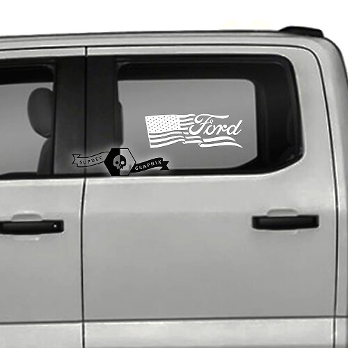 Paire Ford USA Drapeau Côté Logo Fenêtre Logo Porte Graphique Côté Autocollant Autocollant
