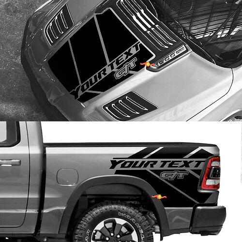 Kit de décalcomanies en vinyle style GT pour capot et côtés de caisse pour Dodge Ram 1500 Rebel