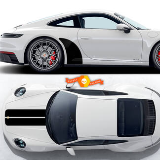 Porsche 911 GTS 992 Carrera 4 GTS Bandes de capot et kit d'arceau arrière latéral Autocollant autocollant
