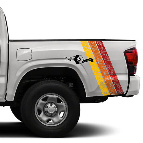 Autocollant en vinyle à rayures vintage style topographique pour chevet Toyota Tacoma