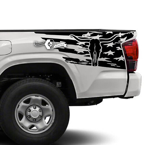 Autocollant vinyle tatouage tête de taureau avec drapeau USA pour Toyota Tacoma