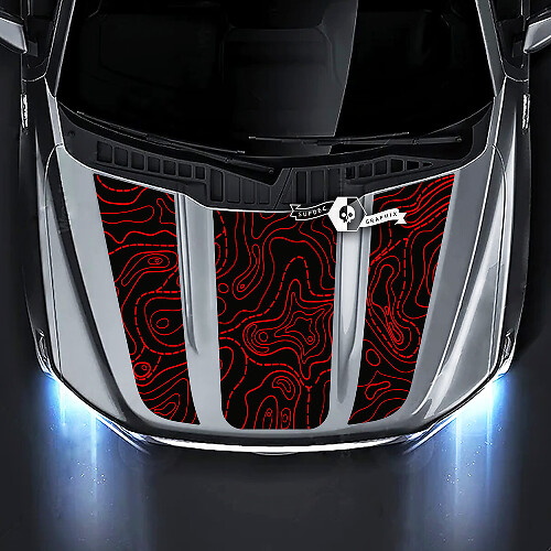 Autocollant en vinyle capot à triples bandes style topographique pour camion Musclecar XL XLT STX