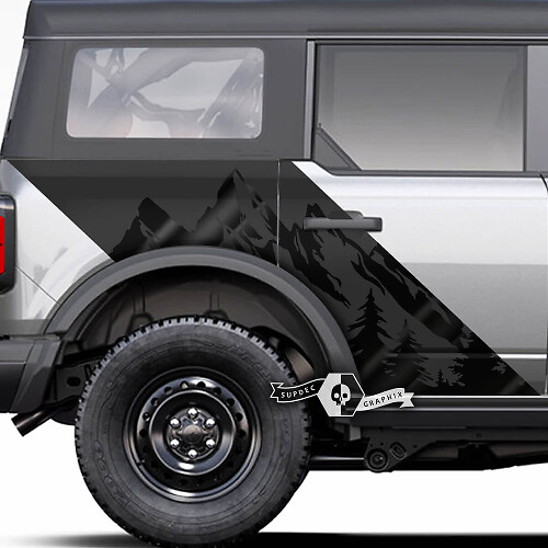 Paire de décalcomanies de style portes latérales montagnes forêt pour Ford Bronco 2 couleurs
