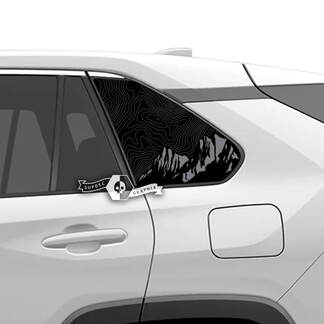 Paire Toyota Rav4 Fenêtres latérales Carte topographique Montagne Vinyle Autocollant autocollant
