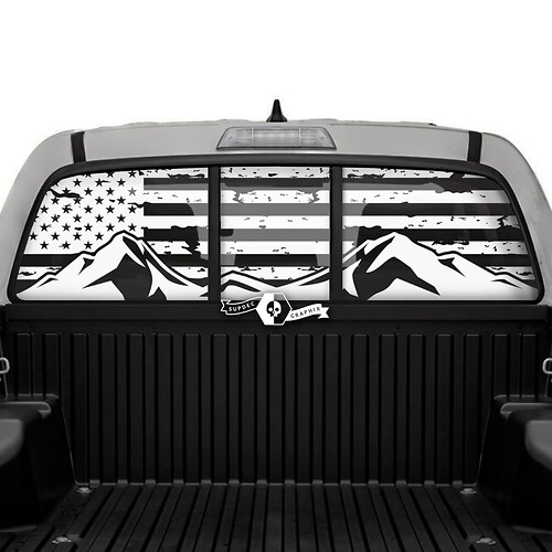 Autocollant vinyle de lunette arrière montagnes avec drapeau USA pour Toyota Tacoma