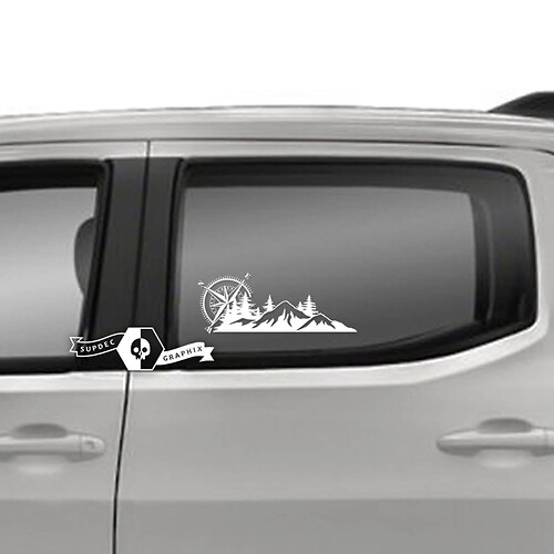Paire Toyota Tacoma SR5 Portes Fenêtre Montagnes Forêts Boussole Logo Ligne Vinyle Autocollant Graphique Autocollant
